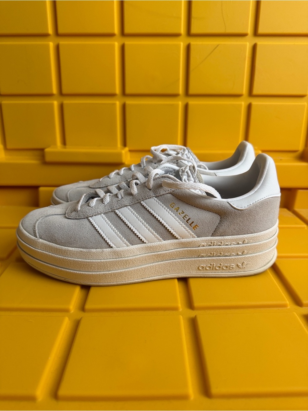 adidas Gazelle Platform Sneakers in Light Gray and White